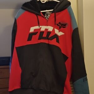 Fox Racing Red/Black/Blue Hoodie Faux Fur Lined